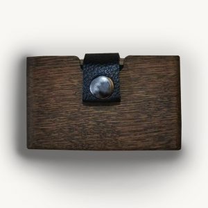 Wooden Cardholder: Oak & Leather, dark color