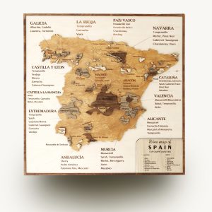 wine regions of spain map wall decor for home bar, wooden oak map 3d