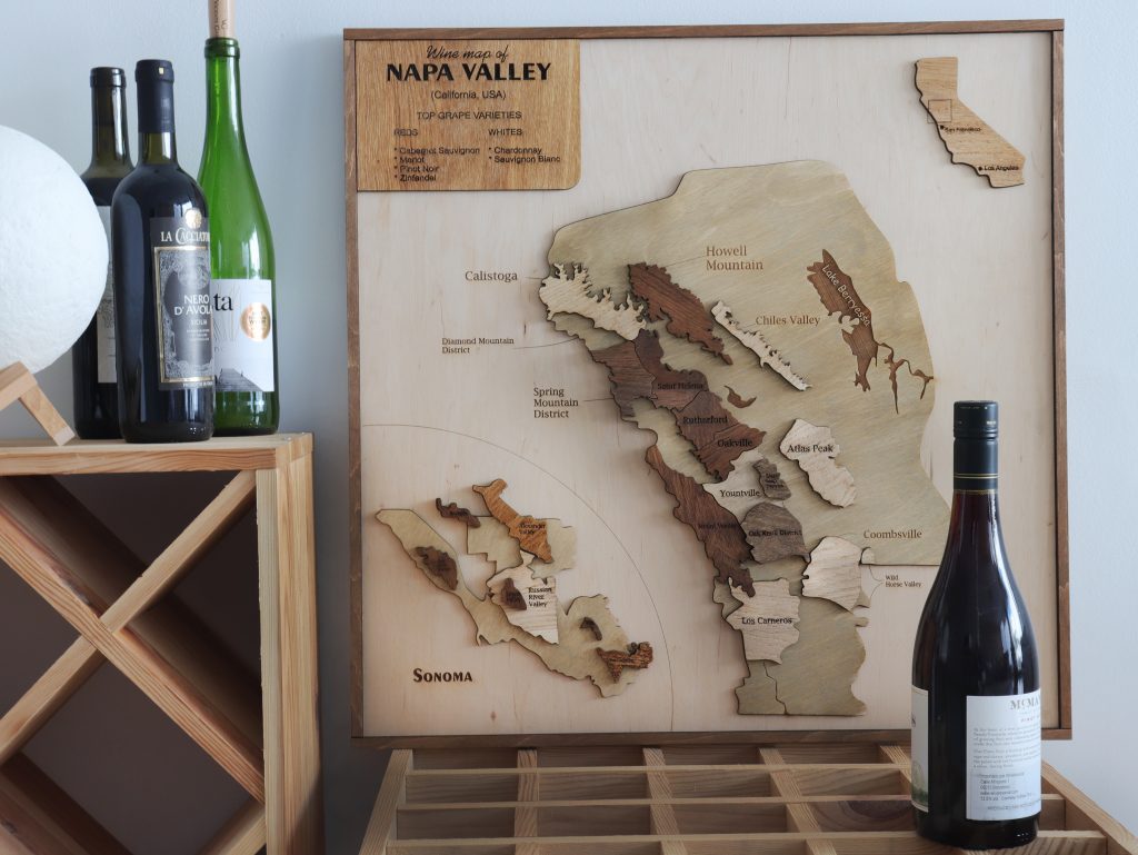 Napa Valley Wine Region Map, US wood map - Wall Wood Art
